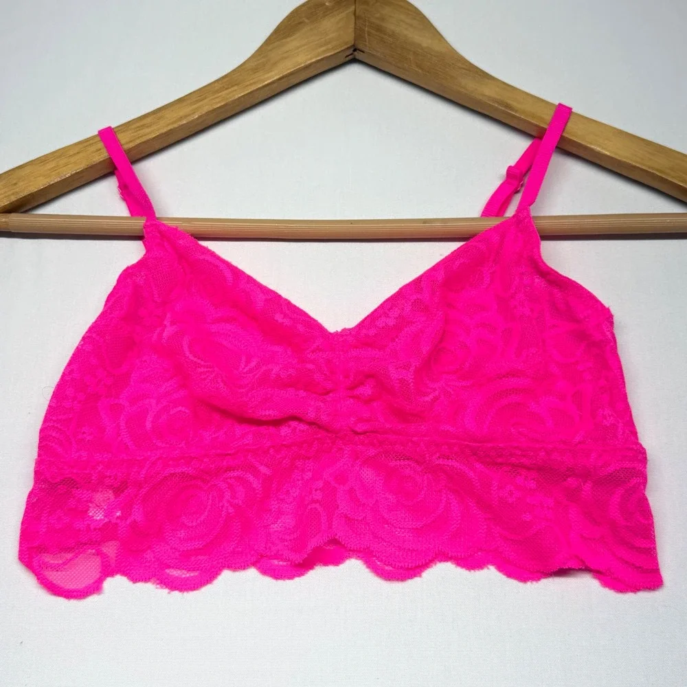 Victoria's Secret PINK Neon Pink Lace Bralette Floral‎ Stretch Small
